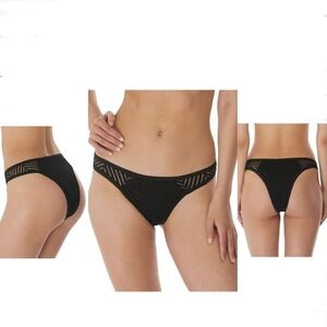 NWT Freya Urban Brazilian Bikini Bottom Black Crochet Chevron Womens Sz S
